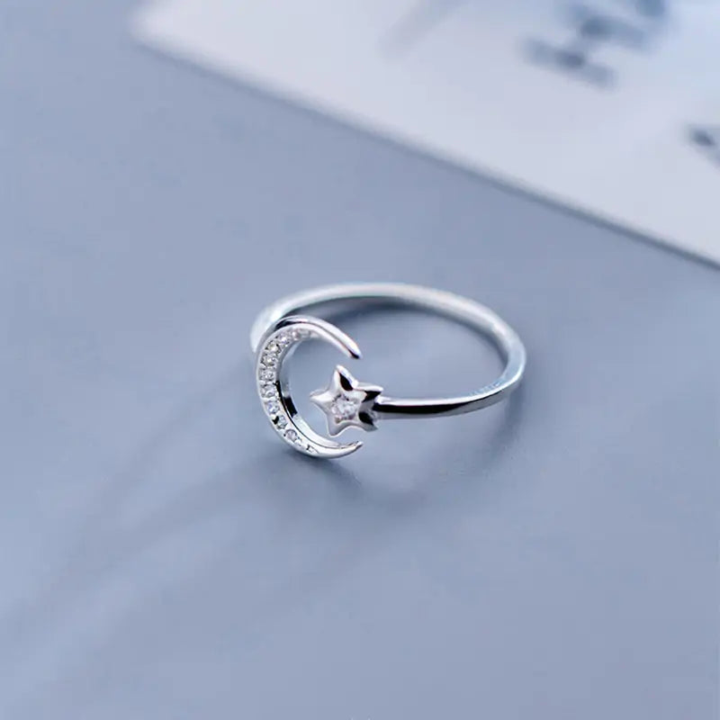 Sterling Silver Moon Star Ring