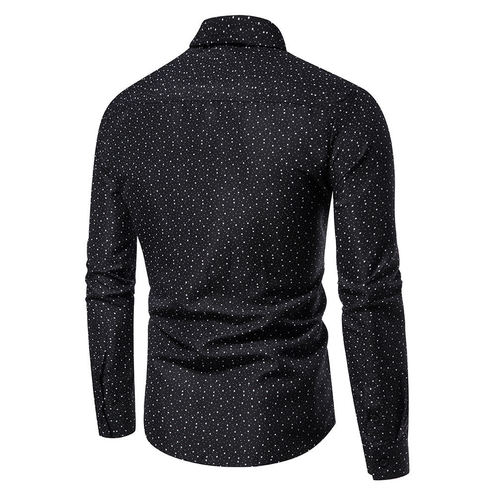 Men's Clothing Print Black Long Sleeve Shirt