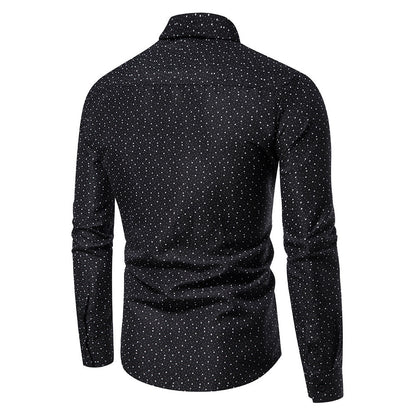 Men's Clothing Print Black Long Sleeve Shirt