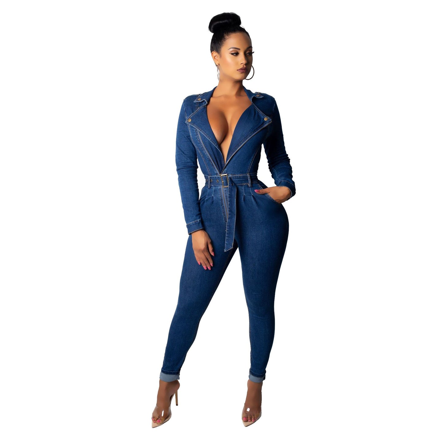 Denim Form Fitting Jumper Bodysuit