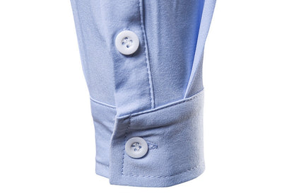 Men's Embroidered Henry Collar Ironing Free Long Sleeves Shirt