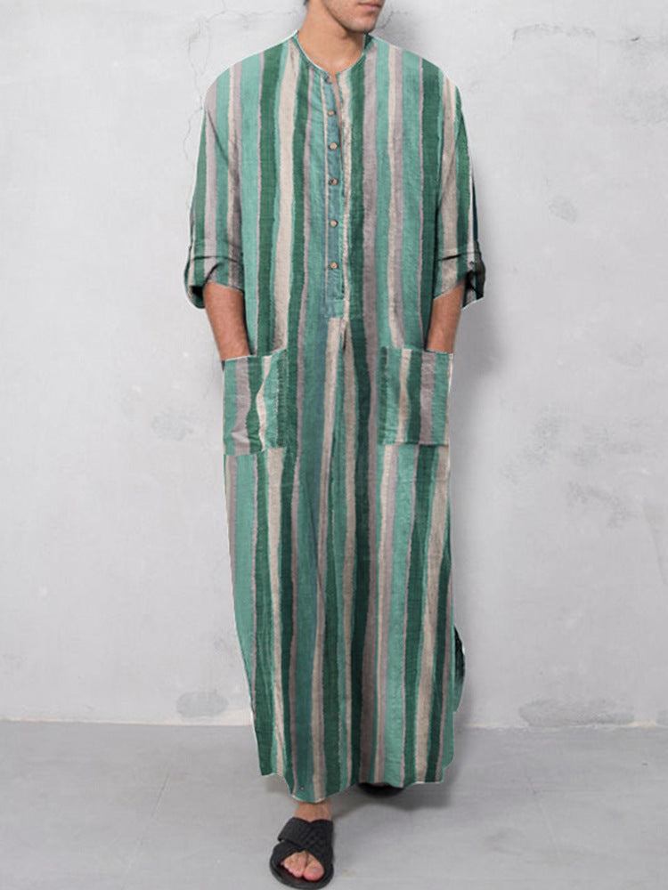 Men's Loose Striped Long Sleeve Robe