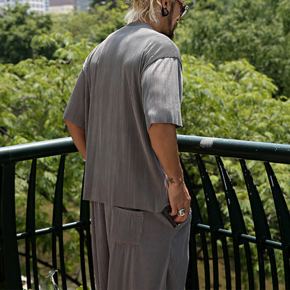 Men's Fashion Casual Short Sleeve Shorts Two-Piece Set