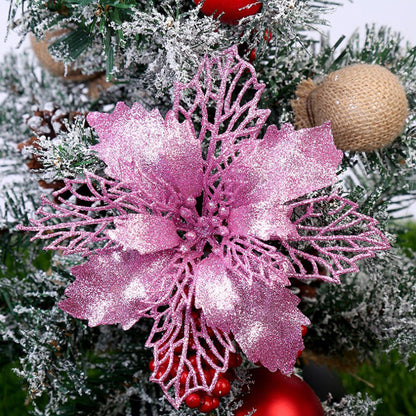 Glitter Artificial Christmas Flowers Tree Decorations