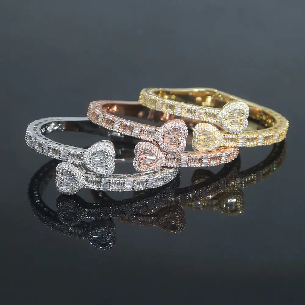 Iced Out Heart Shaped Bangle