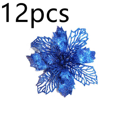 Glitter Artificial Christmas Flowers Tree Decorations