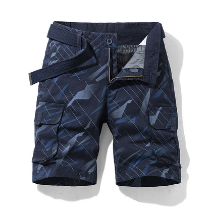 Summer New Youth Loose Cropped Pants Geometric Printed Stretch Overalls Shorts