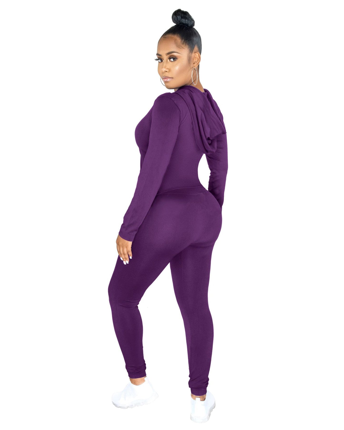 Long-sleeved Hooded V-Neck Active Suit