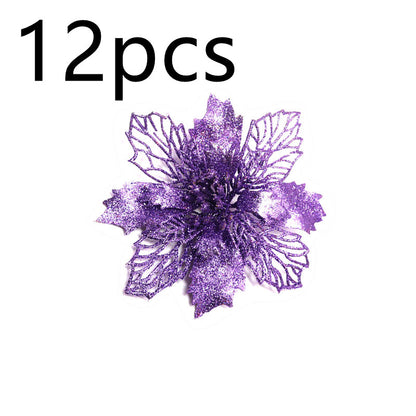 Glitter Artificial Christmas Flowers Tree Decorations