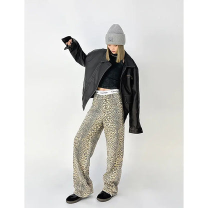 Leopard Print Wide Leg Pants For Women