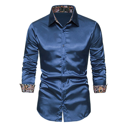Men's Contrast Color Casual Slim-fit Buttoned Shirt