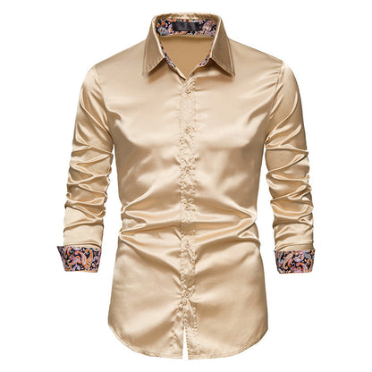 Men's Contrast Color Casual Slim-fit Buttoned Shirt