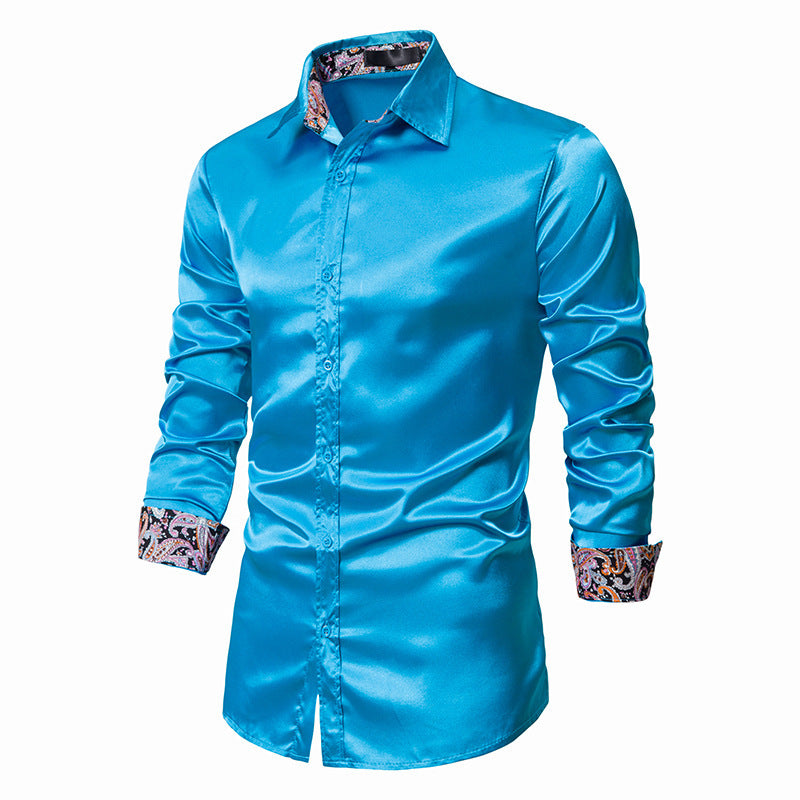 Men's Contrast Color Casual Slim-fit Buttoned Shirt