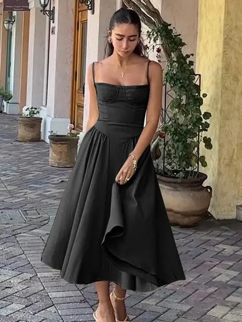 Elegant Spaghetti Strap Midi