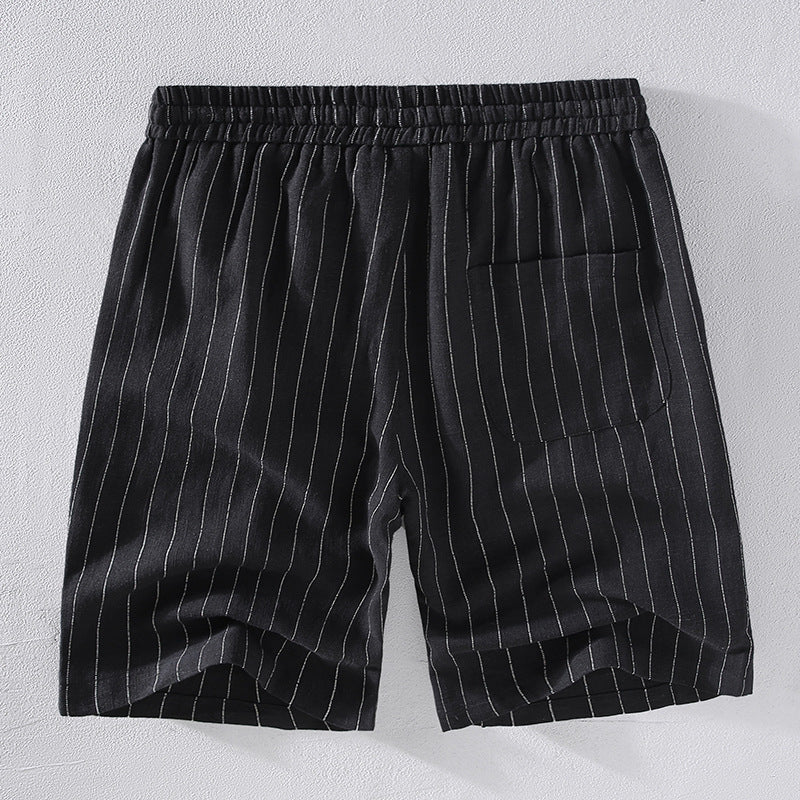 Yarn-dyed Vertical Striped Linen Shorts For Men