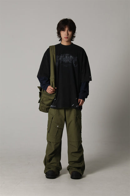 Double Yarn Combed Cotton Rock Print Round Neck Short Sleeve T-Shirt Men