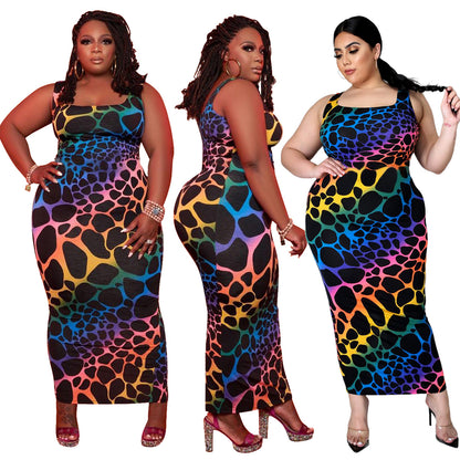 Plus Size Leopard Print Sleeveless Dress