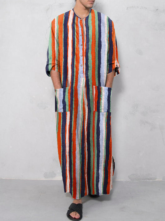 Men's Loose Striped Long Sleeve Robe