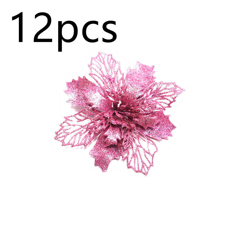 Glitter Artificial Christmas Flowers Tree Decorations