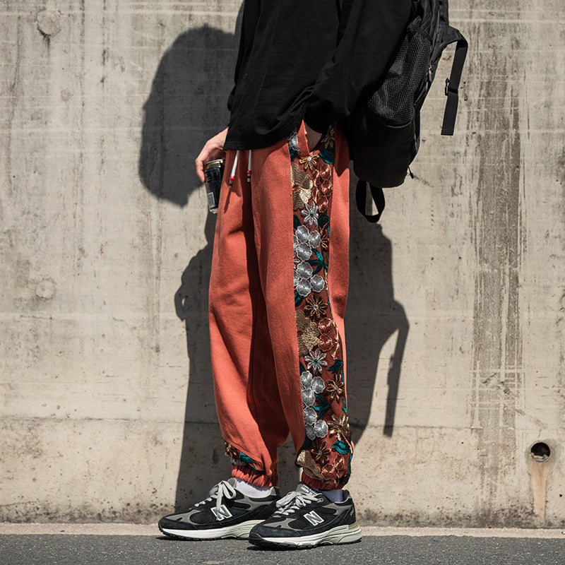 Embroidery Color Matching Youth Fashion Exercise Casual Pants