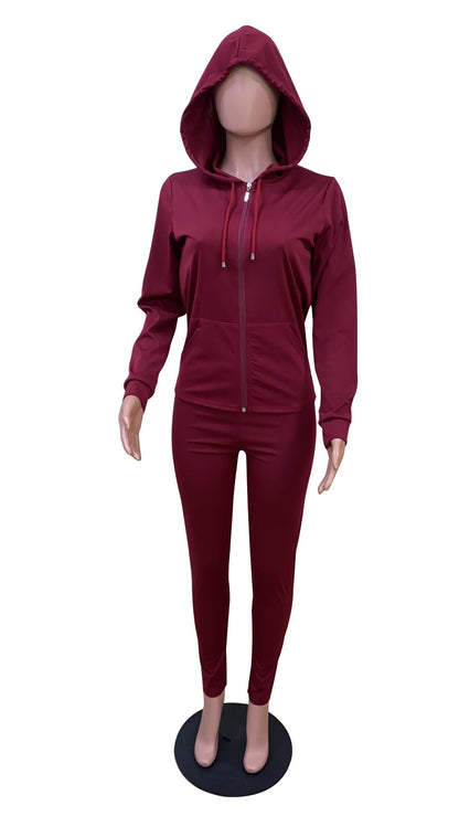 Long-sleeved Hooded V-Neck Active Suit