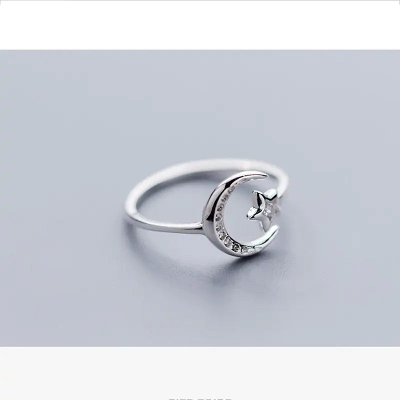 Sterling Silver Moon Star Ring