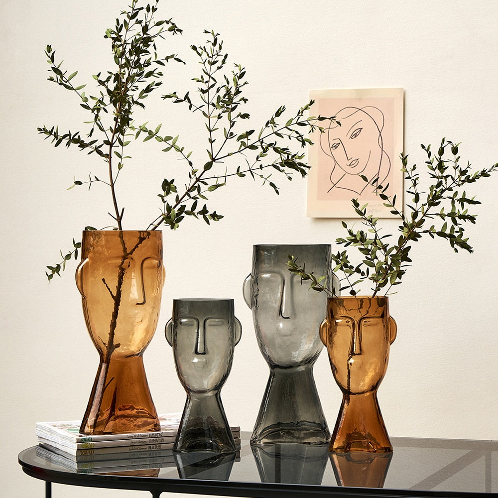 Abstract Human Face Glass Vase