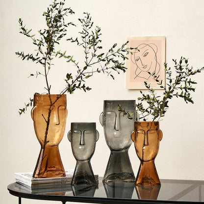 Abstract Human Face Glass Vase