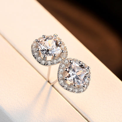 New Earrings S925 Sterling Silver Stud Earrings Hearts & Arrows Earrings