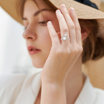 8mm Opal Heart Adjustable Open Ring in 925 Sterling Silver