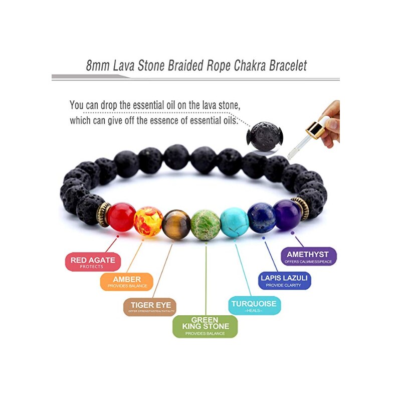 8mm Lava Rock 7 Chakras Bracelet