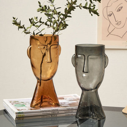 Abstract Human Face Glass Vase