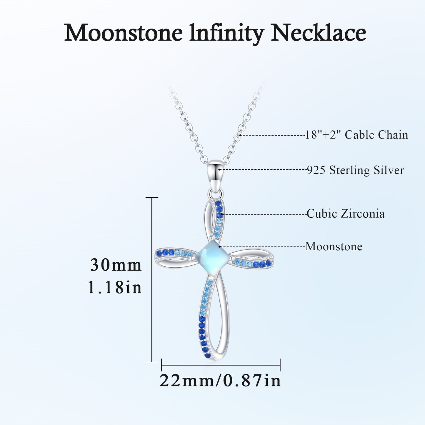 Moonstone Cross Pendant Necklace in 925 Sterling Silver