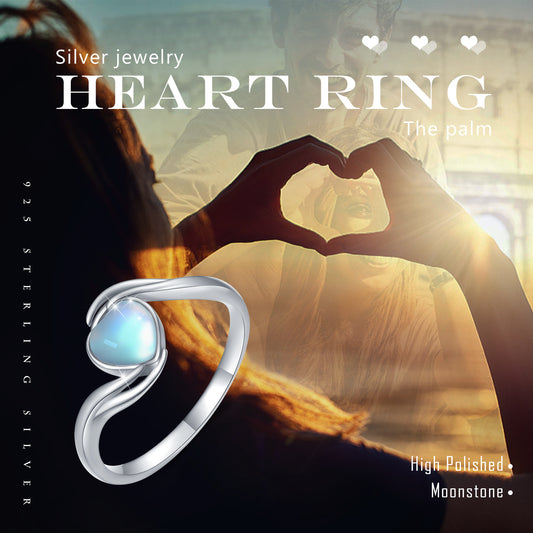 Moonstone Ring 925 Sterling Silver Rainbow Heart Moonstone Hugging Hands Ring Moonstone Jewellery For Women Mother Girlfriend Girls