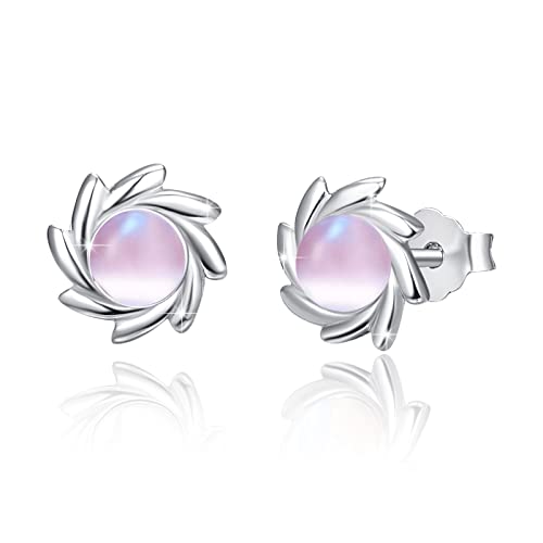Moonstone Earrings 925 Sterling Silver Pink Cat's Eye Stud Earrings Rainbow Moonstone Earrings Sun Stud Earrings Jewellery For Women