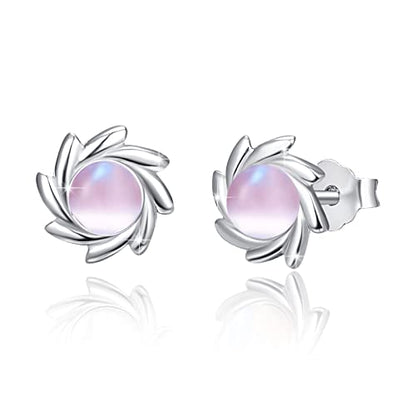Moonstone Earrings 925 Sterling Silver Pink Cat's Eye Stud Earrings Rainbow Moonstone Earrings Sun Stud Earrings Jewellery For Women